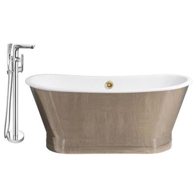 Streamline Bath Free Standing Bath Tubs, gold, Cast Iron, Chrome,Gold,Golden, Faucet, Chrome, Soaking Freestanding Tub, Oval, Enamel, Cast Iron, Traditional, Set of Bathroom Tub and Faucet, 041979478452, RH5041GLD-120