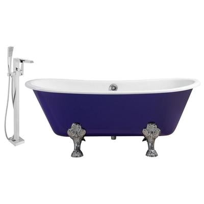 Free Standing Bath Tubs Streamline Bath Enamel Cast Iron Purple Vintage RH5060CH-CH-100 041979478599 Set of Bathroom Tub and Faucet PurplePlum Cast Iron Clawfoot Claw Chrome Faucet 