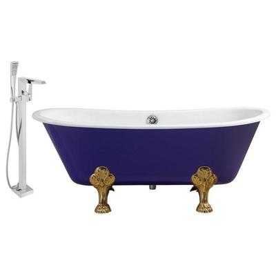 Free Standing Bath Tubs Streamline Bath Enamel Cast Iron Purple Vintage RH5060GLD-CH-100 041979478650 Set of Bathroom Tub and Faucet GoldPurplePlum Cast Iron Clawfoot Claw Chrome Gold Golden Faucet 