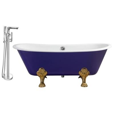 Free Standing Bath Tubs Streamline Bath Enamel Cast Iron Purple Vintage RH5060GLD-CH-120 041979478667 Set of Bathroom Tub and Faucet GoldPurplePlum Cast Iron Clawfoot Claw Chrome Gold Golden Faucet 