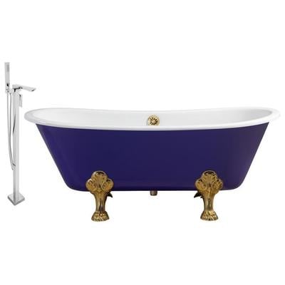 Free Standing Bath Tubs Streamline Bath Enamel Cast Iron Purple Vintage RH5060GLD-GLD-140 041979478704 Set of Bathroom Tub and Faucet GoldPurplePlum Cast Iron Clawfoot Claw Chrome Gold Golden Faucet 