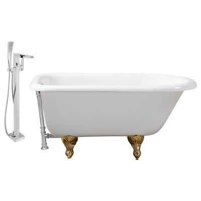 Streamline Bath Free Standing Bath Tubs, gold Whitesnow, Cast Iron, Clawfoot,Claw, Chrome,Gold,Golden, Faucet, White, Soaking Clawfoot Tub, Oval, Enamel, Cast Iron, Vintage, Set of Bathroom Tub and Faucet, 041979479138, RH5100GLD-CH-100