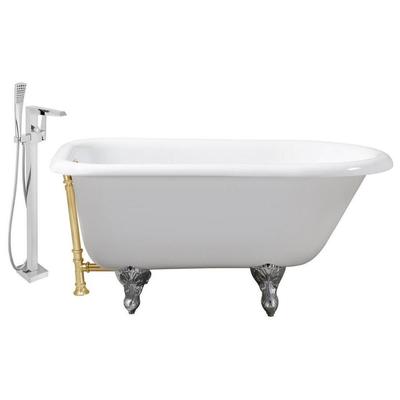 Streamline Bath Free Standing Bath Tubs, gold Whitesnow, Cast Iron, Clawfoot,Claw, Chrome,Gold,Golden, Faucet, White, Soaking Clawfoot Tub, Oval, Enamel, Cast Iron, Vintage, Set of Bathroom Tub and Faucet, 041979479282, RH5101CH-GLD-100