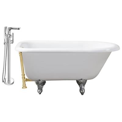 Streamline Bath Free Standing Bath Tubs, gold Whitesnow, Cast Iron, Clawfoot,Claw, Chrome,Gold,Golden, Faucet, White, Soaking Clawfoot Tub, Oval, Enamel, Cast Iron, Vintage, Set of Bathroom Tub and Faucet, 041979479299, RH5101CH-GLD-120