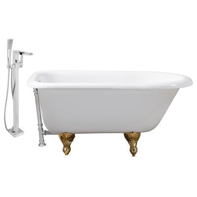 Streamline Bath Free Standing Bath Tubs, gold Whitesnow, Cast Iron, Clawfoot,Claw, Chrome,Gold,Golden, Faucet, White, Soaking Clawfoot Tub, Oval, Enamel, Cast Iron, Vintage, Set of Bathroom Tub and Faucet, 041979479312, RH5101GLD-CH-100