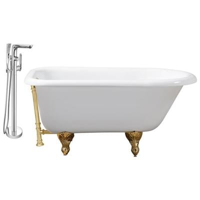 Streamline Bath Free Standing Bath Tubs, gold Whitesnow, Cast Iron, Clawfoot,Claw, Chrome,Gold,Golden, Faucet, White, Soaking Clawfoot Tub, Oval, Enamel, Cast Iron, Vintage, Set of Bathroom Tub and Faucet, 041979479350, RH5101GLD-GLD-120