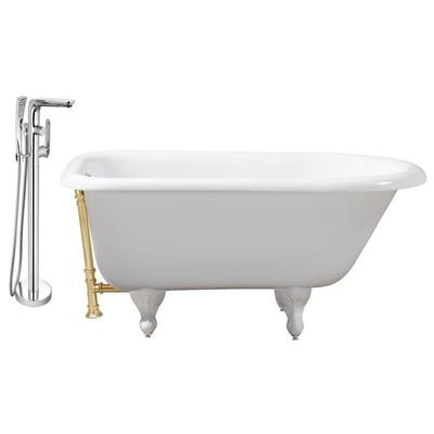 Streamline Bath Free Standing Bath Tubs, gold Whitesnow, Cast Iron, Clawfoot,Claw, Chrome,Gold,Golden, Faucet, White, Soaking Clawfoot Tub, Oval, Enamel, Cast Iron, Vintage, Set of Bathroom Tub and Faucet, 041979479411, RH5101WH-GLD-120