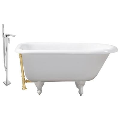 Free Standing Bath Tubs Streamline Bath Enamel Cast Iron White Vintage RH5101WH-GLD-140 041979479428 Set of Bathroom Tub and Faucet GoldWhitesnow Cast Iron Clawfoot Claw Chrome Gold Golden Faucet 
