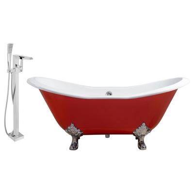 Free Standing Bath Tubs Streamline Bath Enamel Cast Iron Red Vintage RH5160CH-CH-100 041979479671 Set of Bathroom Tub and Faucet RedBurgundyruby Cast Iron Clawfoot Claw Chrome Faucet 