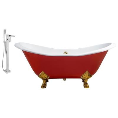 Free Standing Bath Tubs Streamline Bath Enamel Cast Iron Red Vintage RH5160GLD-GLD-100 041979479763 Set of Bathroom Tub and Faucet GoldRedBurgundyruby Cast Iron Clawfoot Claw Chrome Gold Golden Faucet 