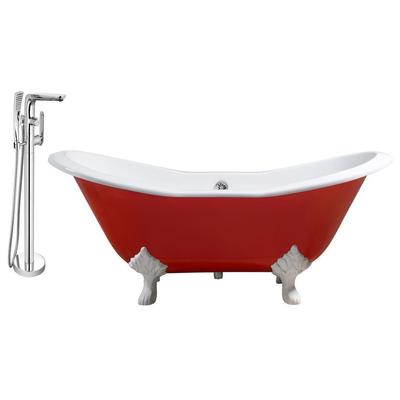 Free Standing Bath Tubs Streamline Bath Enamel Cast Iron Red Vintage RH5160WH-CH-120 041979479800 Set of Bathroom Tub and Faucet RedBurgundyrubyWhitesnow Cast Iron Clawfoot Claw Chrome Faucet 