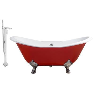 Free Standing Bath Tubs Streamline Bath Enamel Cast Iron Red Vintage RH5161CH-CH-140 041979479879 Set of Bathroom Tub and Faucet RedBurgundyruby Cast Iron Clawfoot Claw Chrome Faucet 