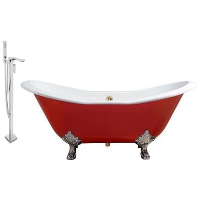 Free Standing Bath Tubs Streamline Bath Enamel Cast Iron Red Vintage RH5161CH-GLD-140 041979479909 Set of Bathroom Tub and Faucet GoldRedBurgundyruby Cast Iron Clawfoot Claw Chrome Gold Golden Faucet 