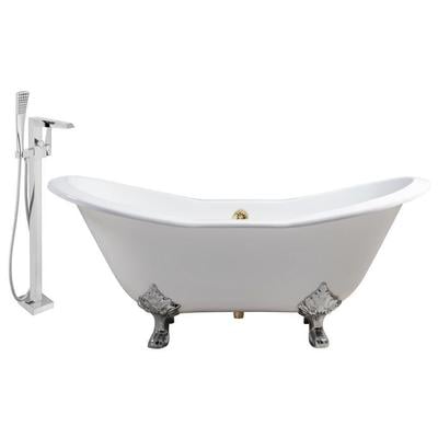 Streamline Bath Free Standing Bath Tubs, gold, Whitesnow, Cast Iron, Clawfoot,Claw, Chrome,Gold,Golden, Faucet, White, Soaking Clawfoot Tub, Oval, Enamel, Cast Iron, Vintage, Set of Bathroom Tub and Faucet, 041979480066, RH5162CH-GL