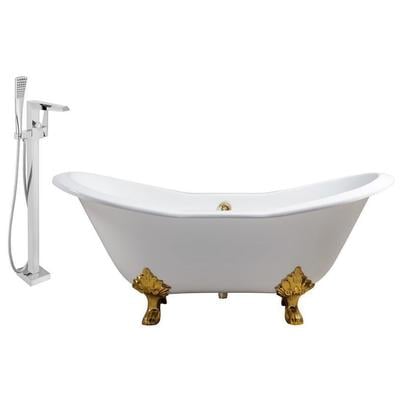 Streamline Bath Free Standing Bath Tubs, gold, Whitesnow, Cast Iron, Clawfoot,Claw, Chrome,Gold,Golden, Faucet, White, Soaking Clawfoot Tub, Oval, Enamel, Cast Iron, Vintage, Set of Bathroom Tub and Faucet, 041979480127, RH5162GLD-G