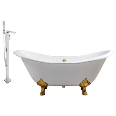 Streamline Bath Free Standing Bath Tubs, gold, Whitesnow, Cast Iron, Clawfoot,Claw, Chrome,Gold,Golden, Faucet, White, Soaking Clawfoot Tub, Oval, Enamel, Cast Iron, Vintage, Set of Bathroom Tub and Faucet, 041979480141, RH5162GLD-G