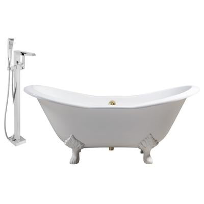 Streamline Bath Free Standing Bath Tubs, gold Whitesnow, Cast Iron, Clawfoot,Claw, Chrome,Gold,Golden, Faucet, White, Soaking Clawfoot Tub, Oval, Enamel, Cast Iron, Vintage, Set of Bathroom Tub and Faucet, 041979480189, RH5162WH-GLD-100