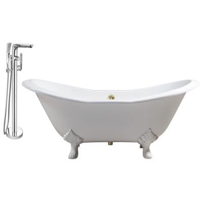Streamline Bath Free Standing Bath Tubs, gold Whitesnow, Cast Iron, Clawfoot,Claw, Chrome,Gold,Golden, Faucet, White, Soaking Clawfoot Tub, Oval, Enamel, Cast Iron, Vintage, Set of Bathroom Tub and Faucet, 041979480196, RH5162WH-GLD-120