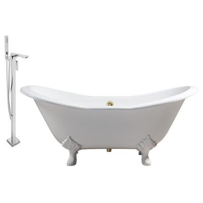 Streamline Bath Free Standing Bath Tubs, gold Whitesnow, Cast Iron, Clawfoot,Claw, Chrome,Gold,Golden, Faucet, White, Soaking Clawfoot Tub, Oval, Enamel, Cast Iron, Vintage, Set of Bathroom Tub and Faucet, 041979480202, RH5162WH-GLD-140