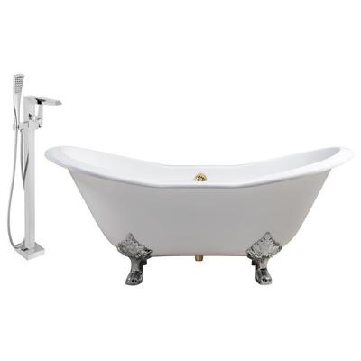 Streamline Bath Free Standing Bath Tubs, gold Whitesnow, Cast Iron, Clawfoot,Claw, Chrome,Gold,Golden, Faucet, White, Soaking Clawfoot Tub, Oval, Enamel, Cast Iron, Vintage, Set of Bathroom Tub and Faucet, 041979480240, RH5163CH-GLD-100