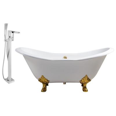 Streamline Bath Free Standing Bath Tubs, gold Whitesnow, Cast Iron, Clawfoot,Claw, Chrome,Gold,Golden, Faucet, White, Soaking Clawfoot Tub, Oval, Enamel, Cast Iron, Vintage, Set of Bathroom Tub and Faucet, 041979480301, RH5163GLD-GLD-100