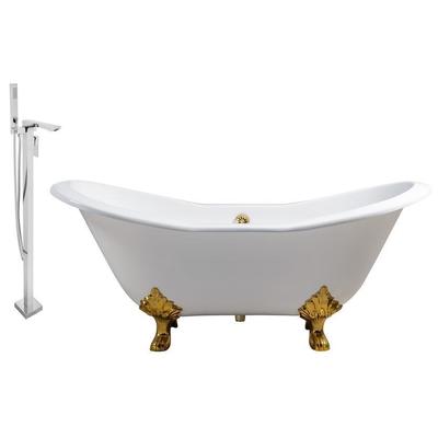 Streamline Bath Free Standing Bath Tubs, gold, Whitesnow, Cast Iron, Clawfoot,Claw, Chrome,Gold,Golden, Faucet, White, Soaking Clawfoot Tub, Oval, Enamel, Cast Iron, Vintage, Set of Bathroom Tub and Faucet, 041979480325, RH5163GLD-G