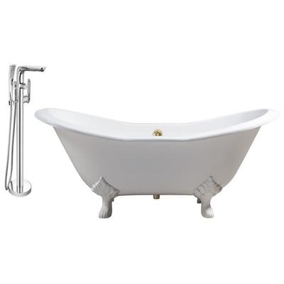 Streamline Bath Free Standing Bath Tubs, gold Whitesnow, Cast Iron, Clawfoot,Claw, Chrome,Gold,Golden, Faucet, White, Soaking Clawfoot Tub, Oval, Enamel, Cast Iron, Vintage, Set of Bathroom Tub and Faucet, 041979480370, RH5163WH-GLD-120