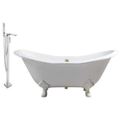 Free Standing Bath Tubs Streamline Bath Enamel Cast Iron White Vintage RH5163WH-GLD-140 041979480387 Set of Bathroom Tub and Faucet GoldWhitesnow Cast Iron Clawfoot Claw Chrome Gold Golden Faucet 