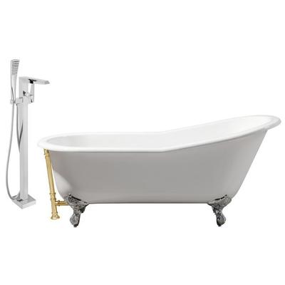 Streamline Bath Free Standing Bath Tubs, gold Whitesnow, Cast Iron, Clawfoot,Claw, Chrome,Gold,Golden, Faucet, White, Soaking Clawfoot Tub, Oval, Enamel, Cast Iron, Vintage, Set of Bathroom Tub and Faucet, 041979480608, RH5220CH-GLD-100