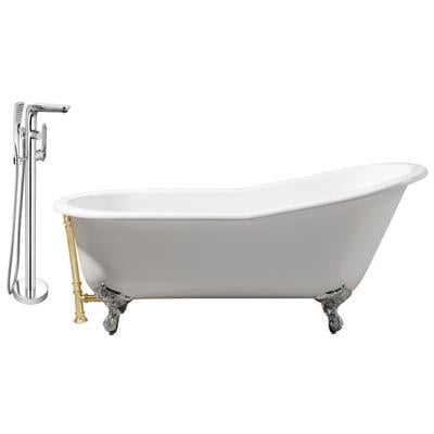 Streamline Bath Free Standing Bath Tubs, gold Whitesnow, Cast Iron, Clawfoot,Claw, Chrome,Gold,Golden, Faucet, White, Soaking Clawfoot Tub, Oval, Enamel, Cast Iron, Vintage, Set of Bathroom Tub and Faucet, 041979480615, RH5220CH-GLD-120