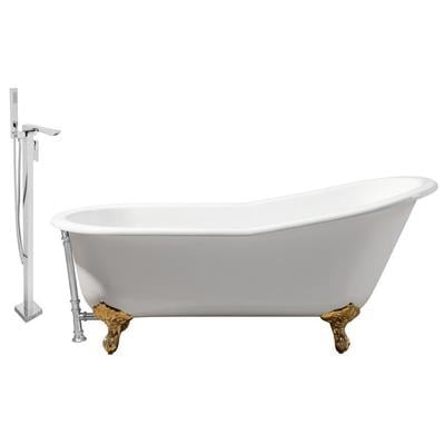 Streamline Bath Free Standing Bath Tubs, gold, Whitesnow, Cast Iron, Clawfoot,Claw, Chrome,Gold,Golden, Faucet, White, Soaking Clawfoot Tub, Oval, Enamel, Cast Iron, Vintage, Set of Bathroom Tub and Faucet, 041979480653, RH5220GLD-C