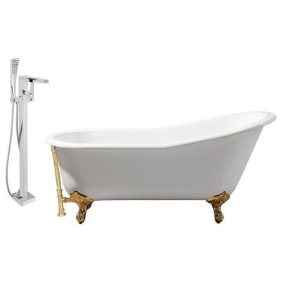 Streamline Bath Free Standing Bath Tubs, gold Whitesnow, Cast Iron, Clawfoot,Claw, Chrome,Gold,Golden, Faucet, White, Soaking Clawfoot Tub, Oval, Enamel, Cast Iron, Vintage, Set of Bathroom Tub and Faucet, 041979480660, RH5220GLD-GLD-100