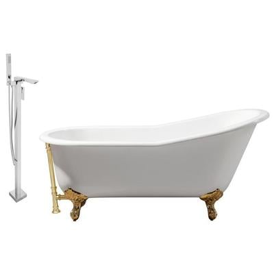 Streamline Bath Free Standing Bath Tubs, gold Whitesnow, Cast Iron, Clawfoot,Claw, Chrome,Gold,Golden, Faucet, White, Soaking Clawfoot Tub, Oval, Enamel, Cast Iron, Vintage, Set of Bathroom Tub and Faucet, 041979480684, RH5220GLD-GLD-140