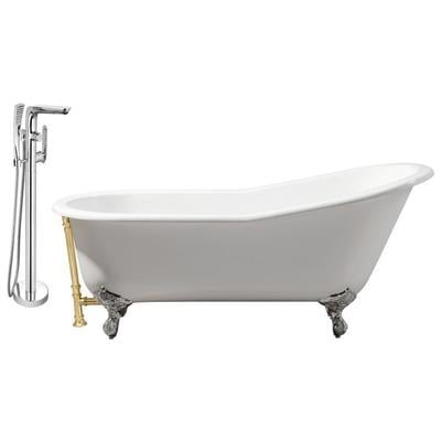 Streamline Bath Free Standing Bath Tubs, gold Whitesnow, Cast Iron, Clawfoot,Claw, Chrome,Gold,Golden, Faucet, White, Soaking Clawfoot Tub, Oval, Enamel, Cast Iron, Vintage, Set of Bathroom Tub and Faucet, 041979480790, RH5221CH-GLD-120