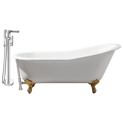 Streamline Bath Free Standing Bath Tubs, gold, Whitesnow, Cast Iron, Clawfoot,Claw, Chrome,Gold,Golden, Faucet, White, Soaking Clawfoot Tub, Oval, Enamel, Cast Iron, Vintage, Set of Bathroom Tub and Faucet, 786032118103, RH5221GLD-C
