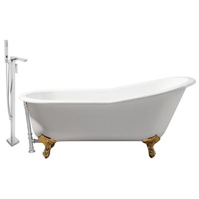 Streamline Bath Free Standing Bath Tubs, gold, Whitesnow, Cast Iron, Clawfoot,Claw, Chrome,Gold,Golden, Faucet, White, Soaking Clawfoot Tub, Oval, Enamel, Cast Iron, Vintage, Set of Bathroom Tub and Faucet, 786032118110, RH5221GLD-C