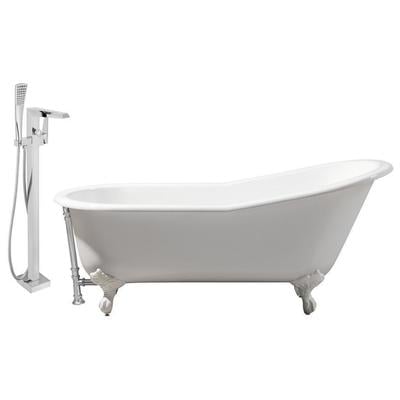 Free Standing Bath Tubs Streamline Bath Enamel Cast Iron White Vintage RH5221WH-CH-100 786032118158 Set of Bathroom Tub and Faucet Whitesnow Cast Iron Clawfoot Claw Chrome Faucet 