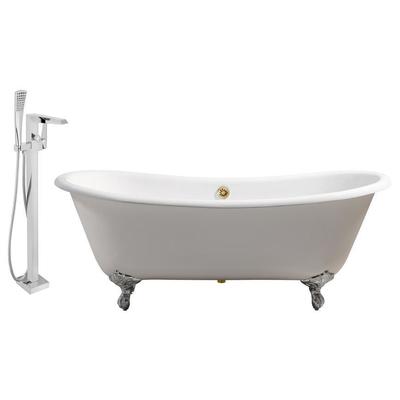 Streamline Bath Free Standing Bath Tubs, gold Whitesnow, Cast Iron, Clawfoot,Claw, Chrome,Gold,Golden, Faucet, White, Soaking Clawfoot Tub, Oval, Enamel, Cast Iron, Vintage, Set of Bathroom Tub and Faucet, 786032118240, RH5240CH-GLD-100