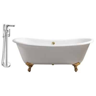 Streamline Bath Free Standing Bath Tubs, gold Whitesnow, Cast Iron, Clawfoot,Claw, Chrome,Gold,Golden, Faucet, White, Soaking Clawfoot Tub, Oval, Enamel, Cast Iron, Vintage, Set of Bathroom Tub and Faucet, 786032118318, RH5240GLD-GLD-120