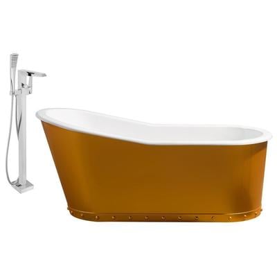 Streamline Bath Free Standing Bath Tubs, gold, , Cast Iron, Chrome,Gold,Golden, Faucet, Gold, Soaking Freestanding Tub, Oval, Enamel, Cast Iron, Traditional, Set of Bathroom Tub and Faucet, 786032118394, RH5260-100