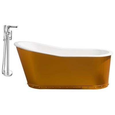 Streamline Bath Free Standing Bath Tubs, gold, , Cast Iron, Chrome,Gold,Golden, Faucet, Gold, Soaking Freestanding Tub, Oval, Enamel, Cast Iron, Traditional, Set of Bathroom Tub and Faucet, 786032118400, RH5260-120
