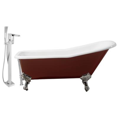 Streamline Bath Free Standing Bath Tubs, red burgundy ruby, Cast Iron, Clawfoot,Claw, Chrome, Faucet, Red, Soaking Clawfoot Tub, Oval, Enamel, Cast Iron, Vintage, Set of Bathroom Tub and Faucet, 786032118424, RH5280CH-CH-100