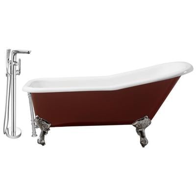 Free Standing Bath Tubs Streamline Bath Enamel Cast Iron Red Vintage RH5280CH-CH-120 786032118431 Set of Bathroom Tub and Faucet RedBurgundyruby Cast Iron Clawfoot Claw Chrome Faucet 