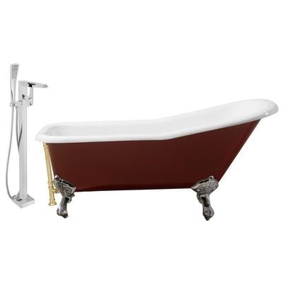 Free Standing Bath Tubs Streamline Bath Enamel Cast Iron Red Vintage RH5280CH-GLD-100 786032118455 Set of Bathroom Tub and Faucet GoldRedBurgundyruby Cast Iron Clawfoot Claw Chrome Gold Golden Faucet 