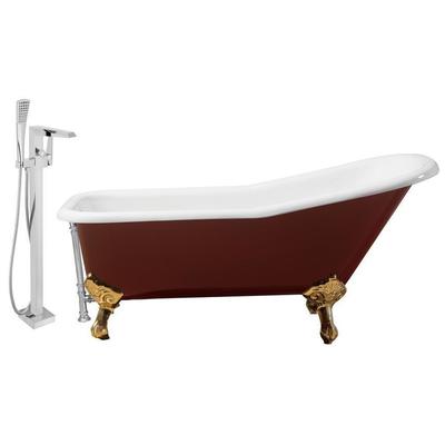 Free Standing Bath Tubs Streamline Bath Enamel Cast Iron Red Vintage RH5280GLD-CH-100 786032118486 Set of Bathroom Tub and Faucet GoldRedBurgundyruby Cast Iron Clawfoot Claw Chrome Gold Golden Faucet 