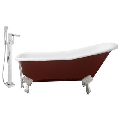 Free Standing Bath Tubs Streamline Bath Enamel Cast Iron Red Vintage RH5280WH-CH-100 786032118547 Set of Bathroom Tub and Faucet RedBurgundyrubyWhitesnow Cast Iron Clawfoot Claw Chrome Faucet 