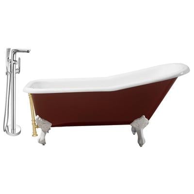 Streamline Bath Free Standing Bath Tubs, gold red burgundy ruby Whitesnow, Cast Iron, Clawfoot,Claw, Chrome,Gold,Golden, Faucet, Red, Soaking Clawfoot Tub, Oval, Enamel, Cast Iron, Vintage, Set of Bathroom Tub and Faucet, 786032118585, RH5280WH-GLD-1