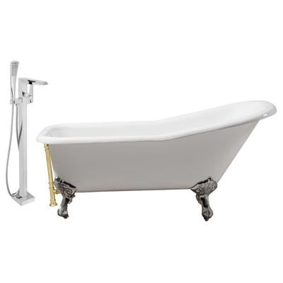 Streamline Bath Free Standing Bath Tubs, gold, Whitesnow, Cast Iron, Clawfoot,Claw, Chrome,Gold,Golden, Faucet, White, Soaking Clawfoot Tub, Oval, Enamel, Cast Iron, Vintage, Set of Bathroom Tub and Faucet, 786032118639, RH5281CH-GL