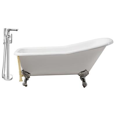 Streamline Bath Free Standing Bath Tubs, gold Whitesnow, Cast Iron, Clawfoot,Claw, Chrome,Gold,Golden, Faucet, White, Soaking Clawfoot Tub, Oval, Enamel, Cast Iron, Vintage, Set of Bathroom Tub and Faucet, 786032118646, RH5281CH-GLD-120