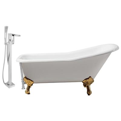 Streamline Bath Free Standing Bath Tubs, gold, Whitesnow, Cast Iron, Clawfoot,Claw, Chrome,Gold,Golden, Faucet, White, Soaking Clawfoot Tub, Oval, Enamel, Cast Iron, Vintage, Set of Bathroom Tub and Faucet, 786032118660, RH5281GLD-C